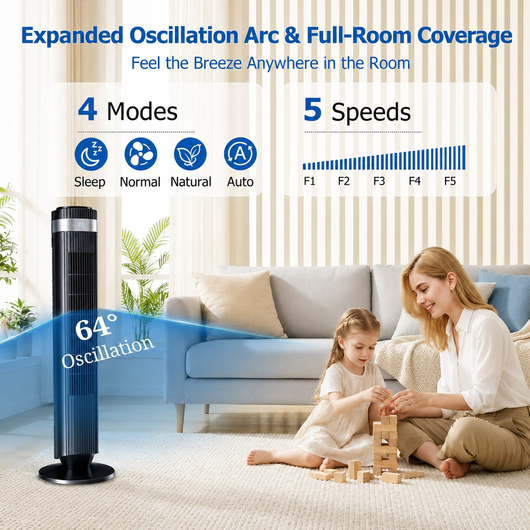 Quiet Bladeless Tower Fan for Bedroom & Office