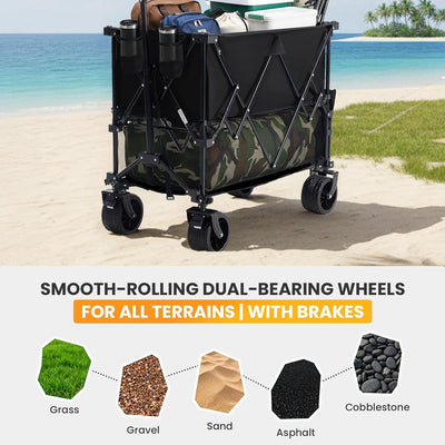 NEWBULIG Large Capacity Folding Wagon Cart with Brakes