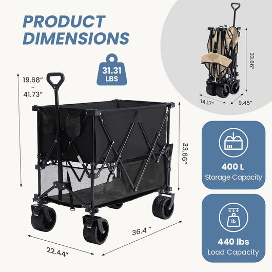 NEWBULIG Large Capacity Folding Wagon Cart with Brakes